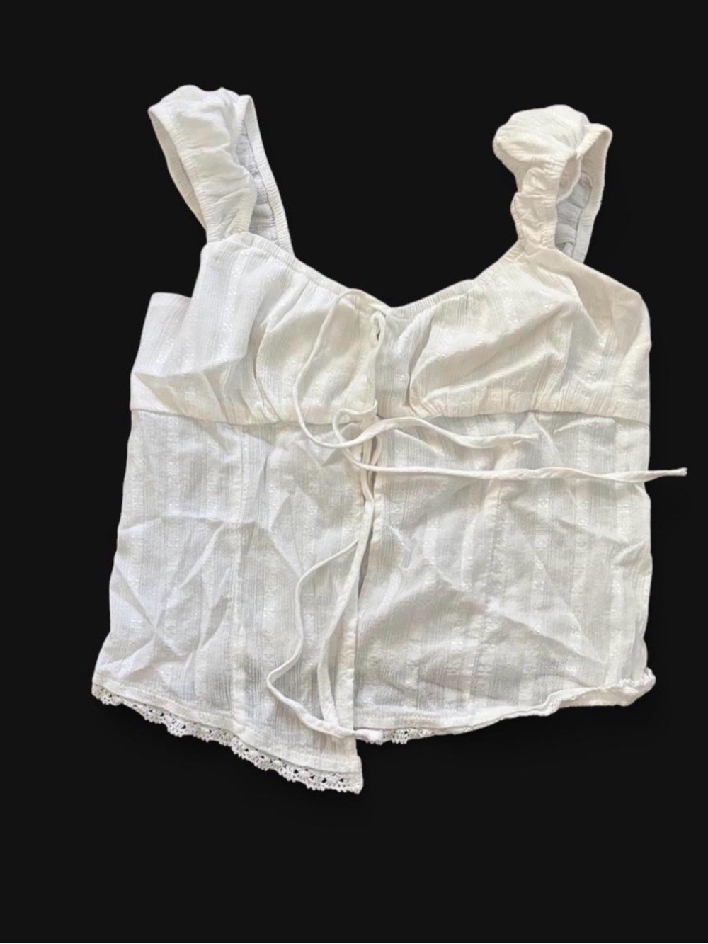 T.J.Maxx White Ruffled Strap Tie-Front Cropped Top